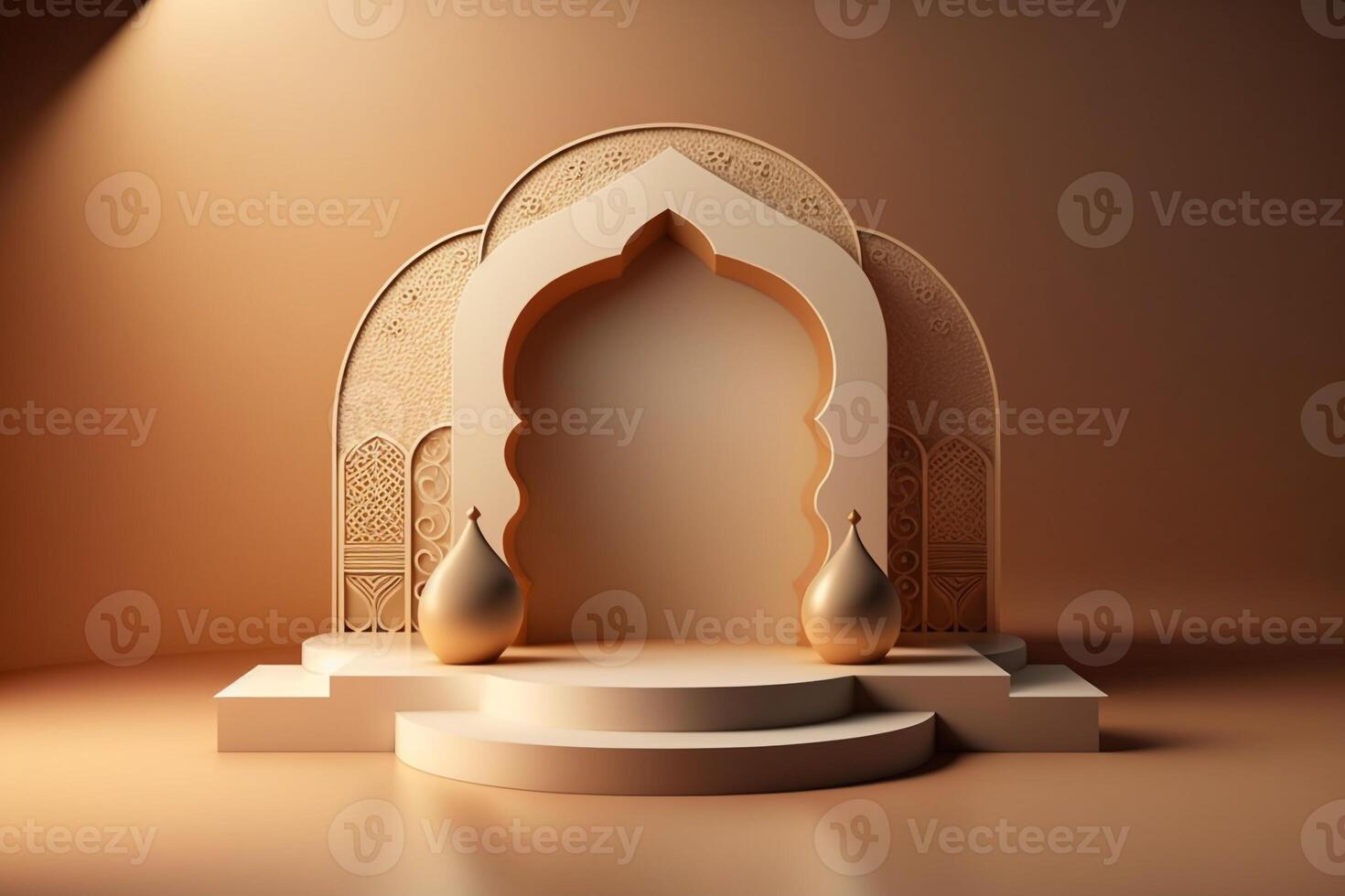 3D luxurious and elegant Islamic-themed podium for product display, Ramadan podium. photo