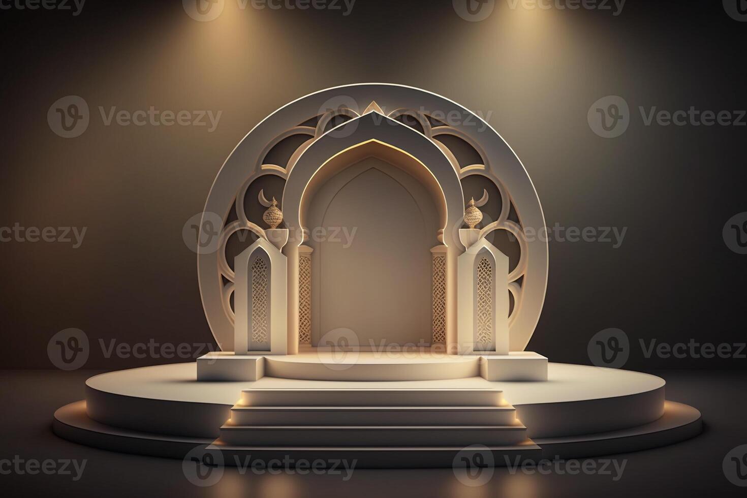 3D luxurious and elegant Islamic-themed podium for product display, Ramadan podium. photo