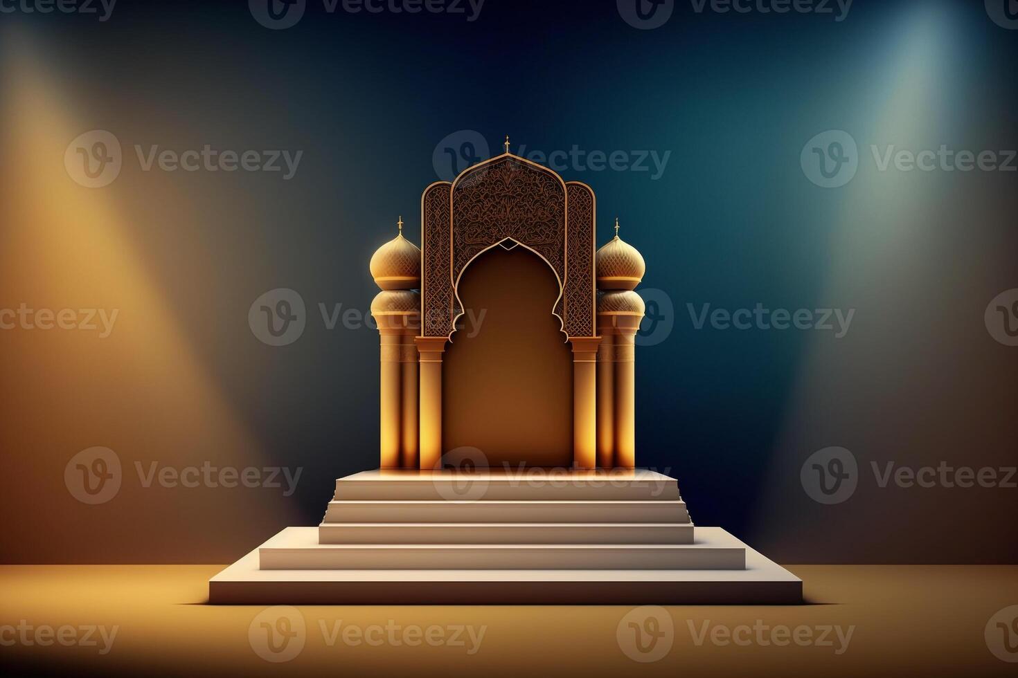 3D luxurious and elegant Islamic-themed podium for product display, Ramadan podium. photo