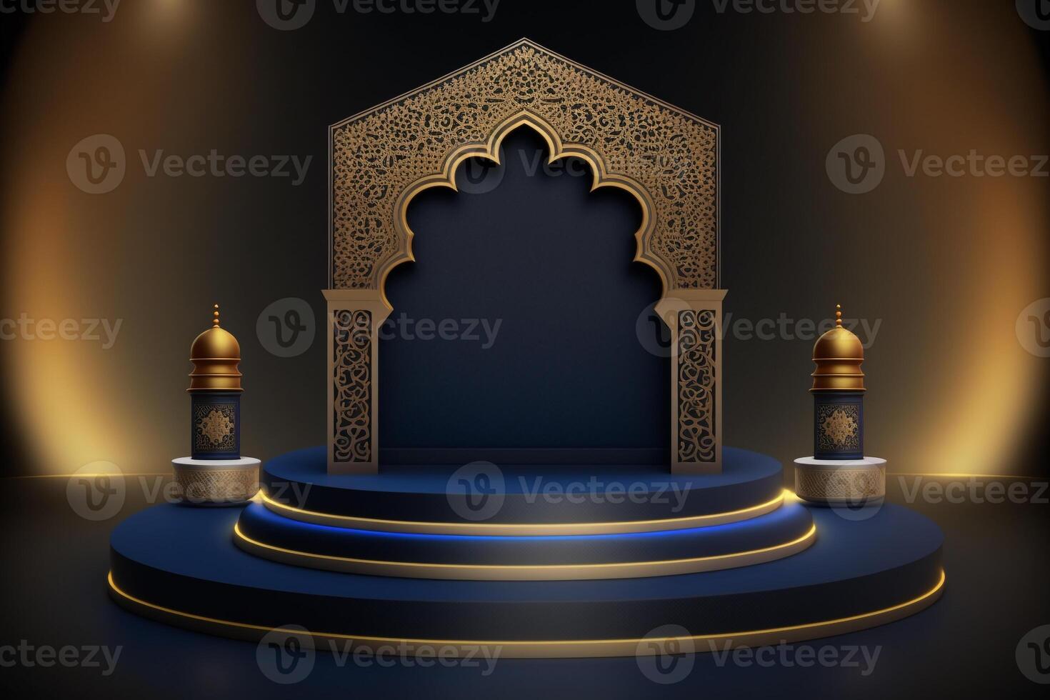 3D luxurious and elegant Islamic-themed podium for product display, Ramadan podium. photo