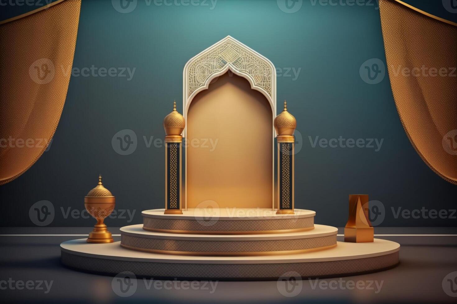 3D luxurious and elegant Islamic-themed podium for product display, Ramadan podium. photo