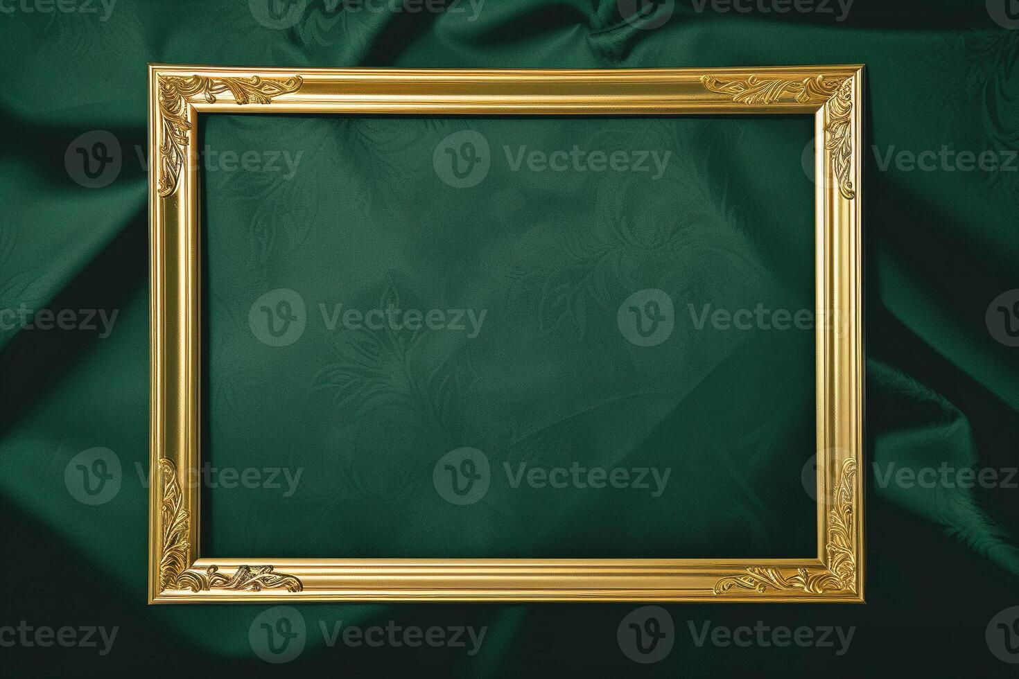 Golden frame on green background. photo