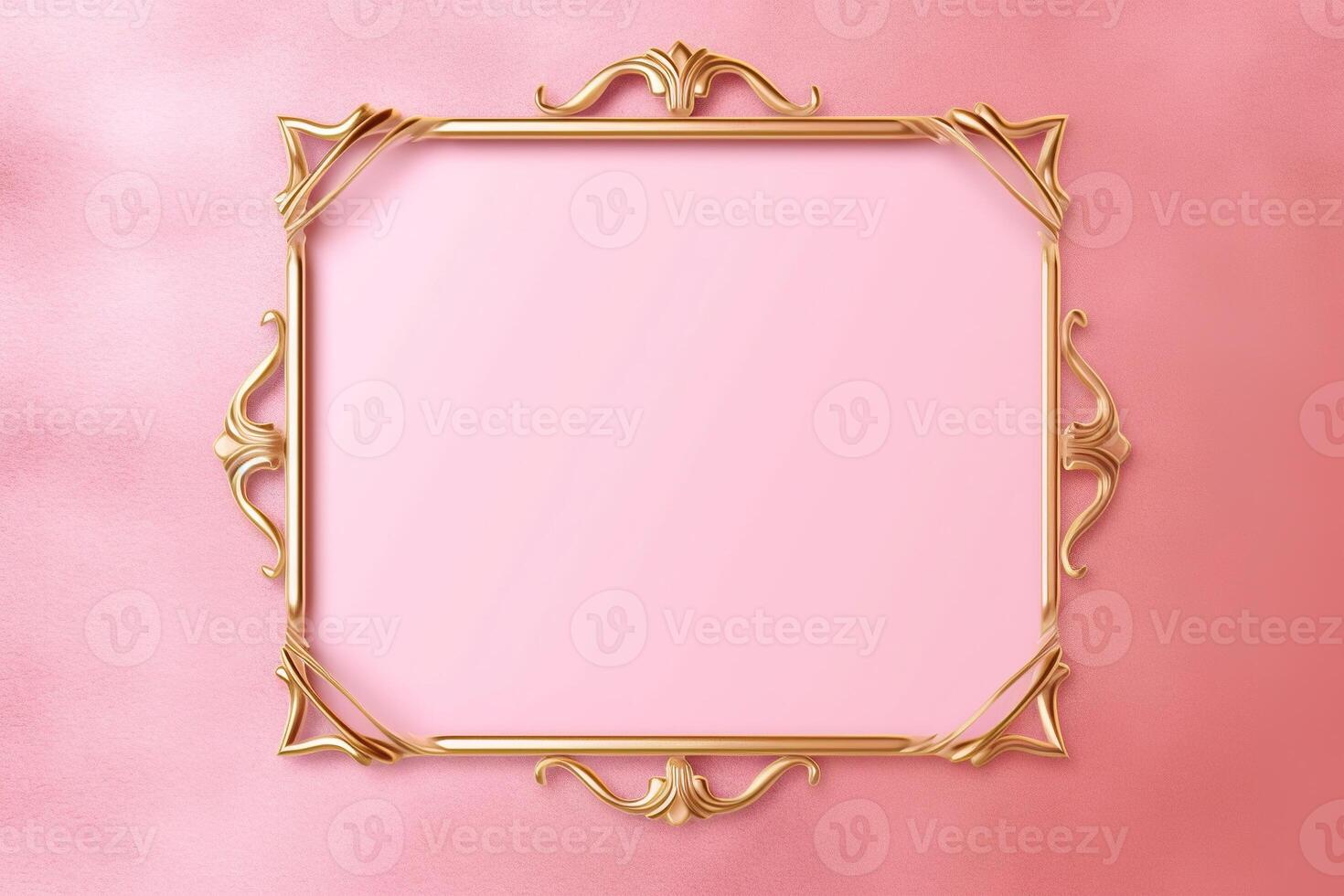 Golden frame on pink abstract background. photo