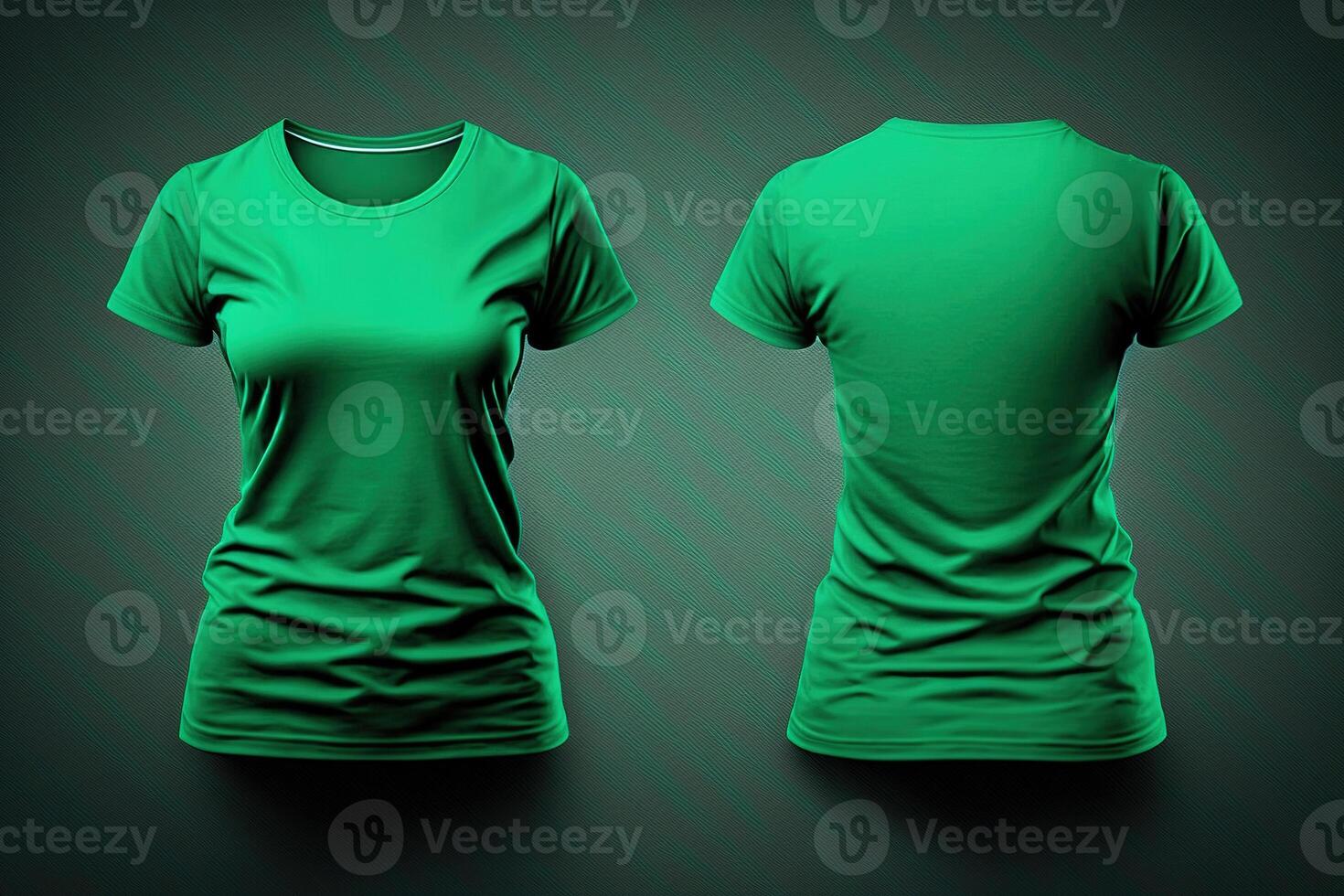 Photo realistic female green t-shirts with copy space, front and back view.