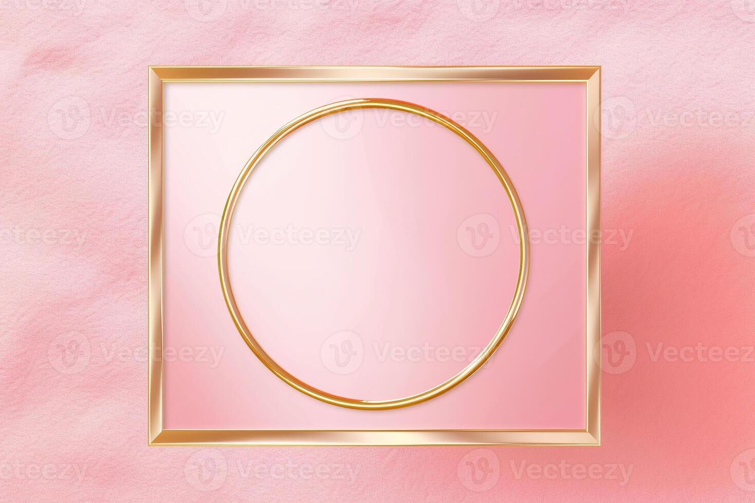 Golden frame on pink abstract background. photo