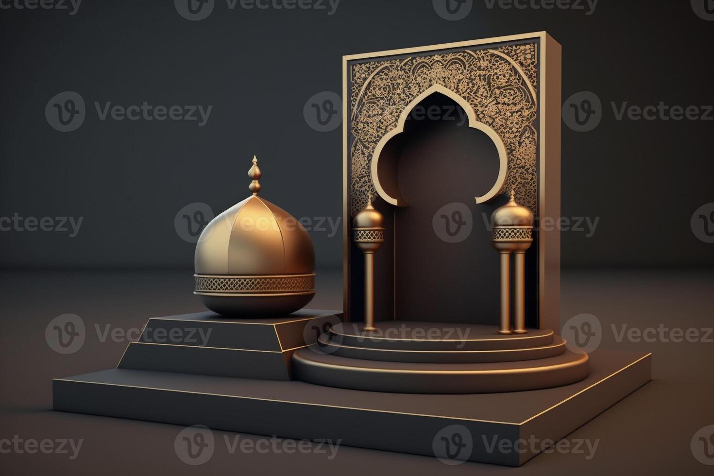 3D luxurious and elegant Islamic-themed podium for product display, Ramadan podium. photo