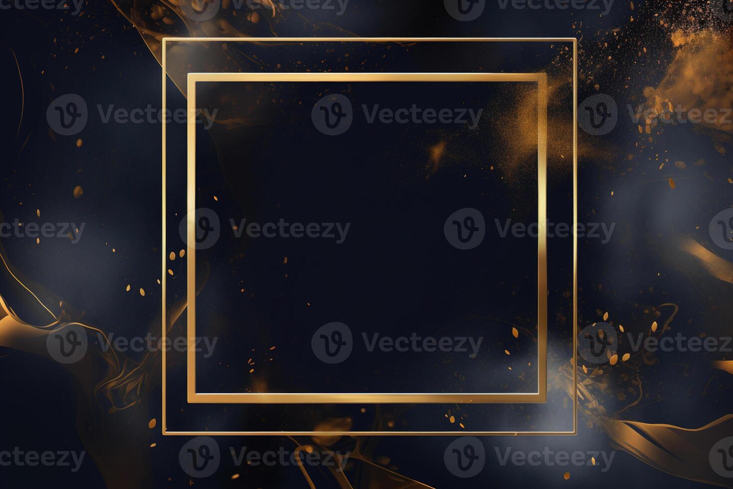 Golden frame on black abstract background. photo