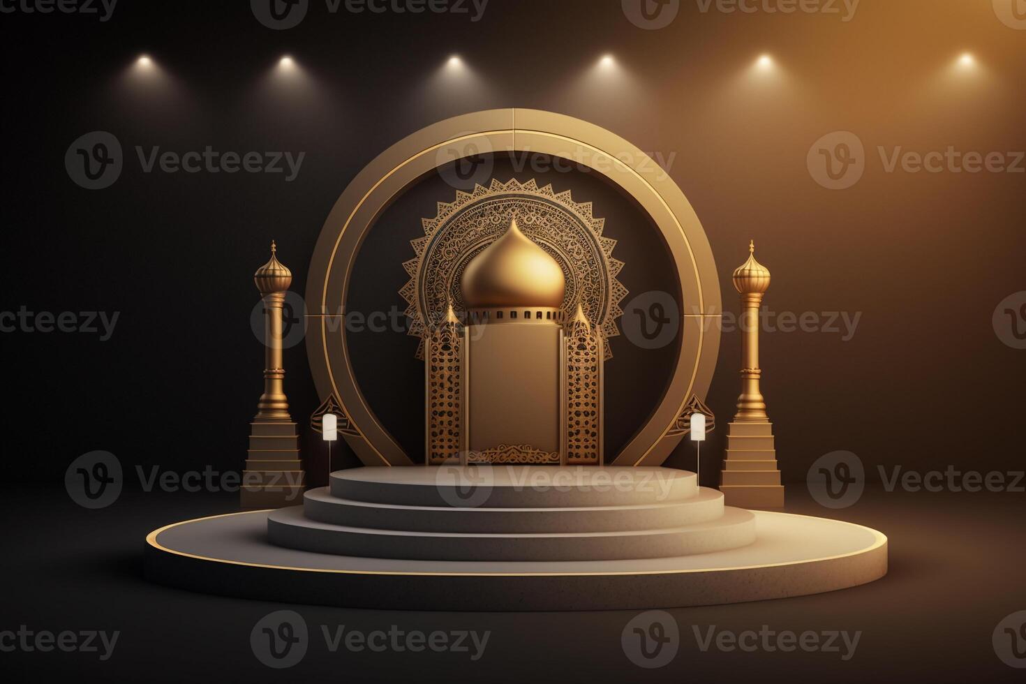 3D luxurious and elegant Islamic-themed podium for product display, Ramadan podium. photo