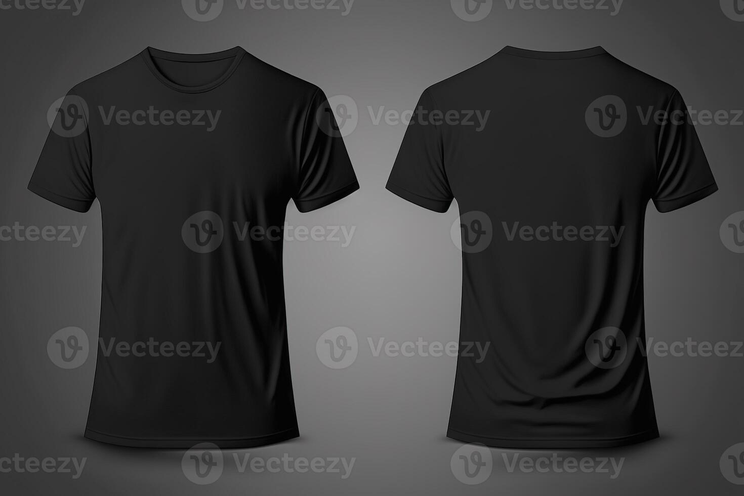 Photo realistic male black t-shirts with copy space, front and back view.