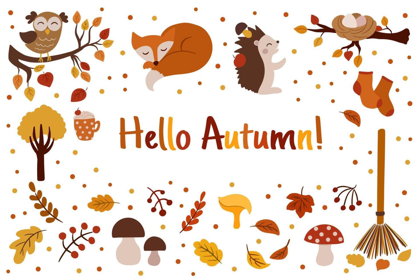 Hola otoño póster, bandera con otoño vector elementos