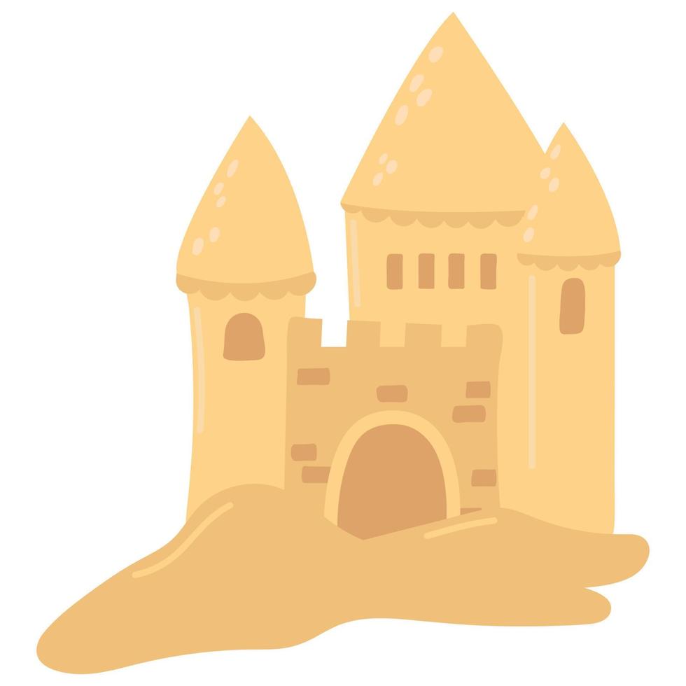 Cute hand drawn sand castle. White background, isolate. Vector illustration.