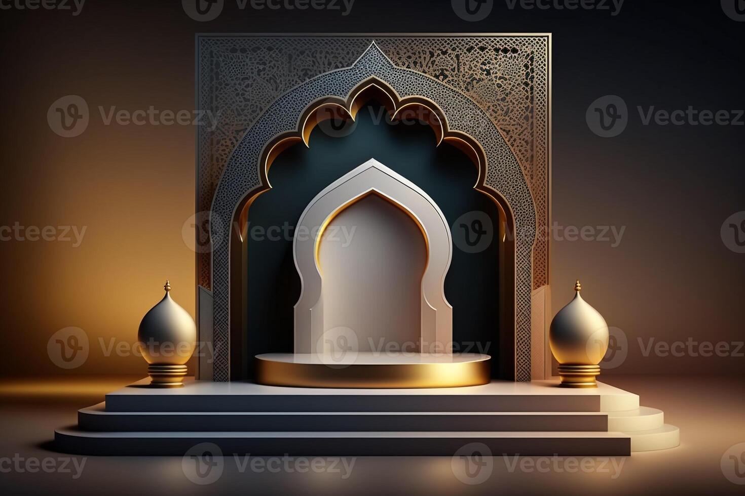 3D luxurious and elegant Islamic-themed podium for product display, Ramadan podium. photo