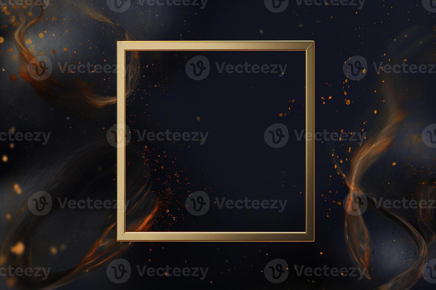 Golden frame on black abstract background. photo