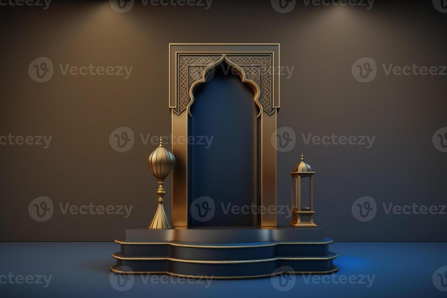 3D luxurious and elegant Islamic-themed podium for product display, Ramadan podium. photo