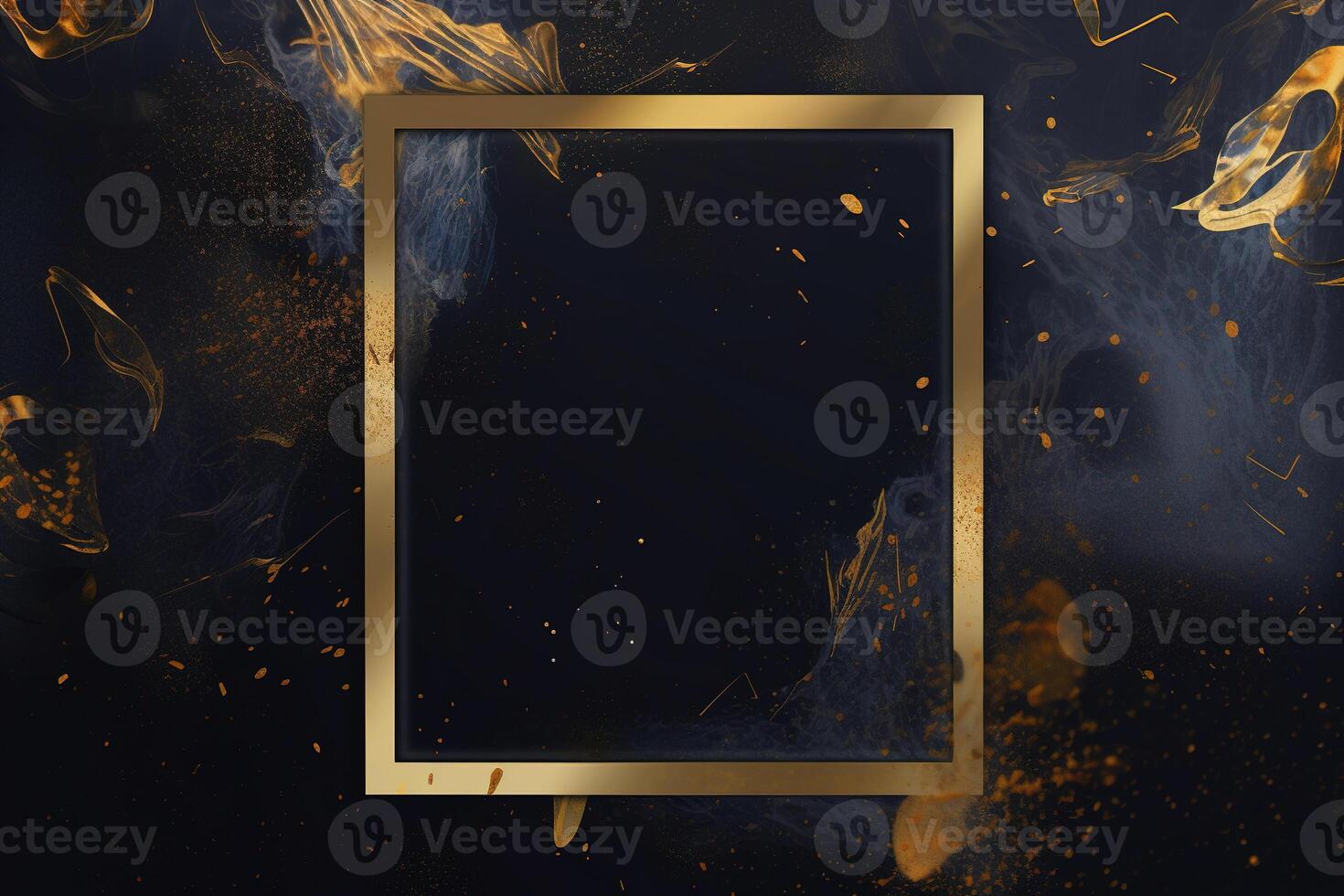 Golden frame on black abstract background. photo
