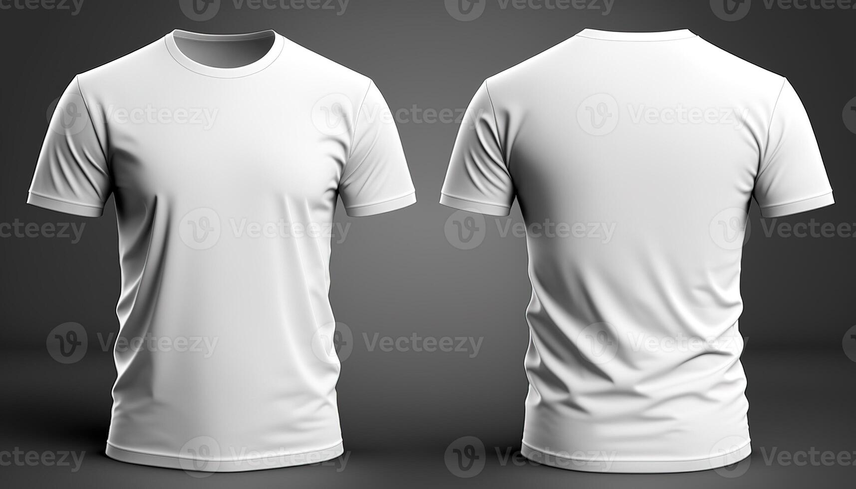 Photo realistic male white t-shirts with copy space, front and back view.
