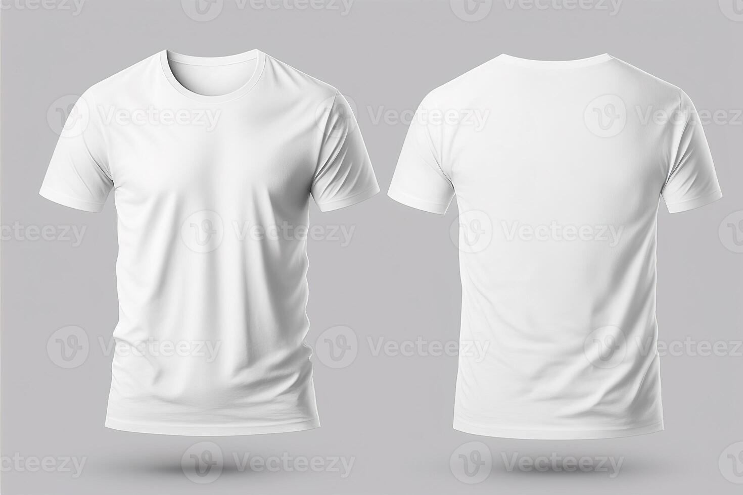 Photo realistic male white t-shirts with copy space, front and back view.