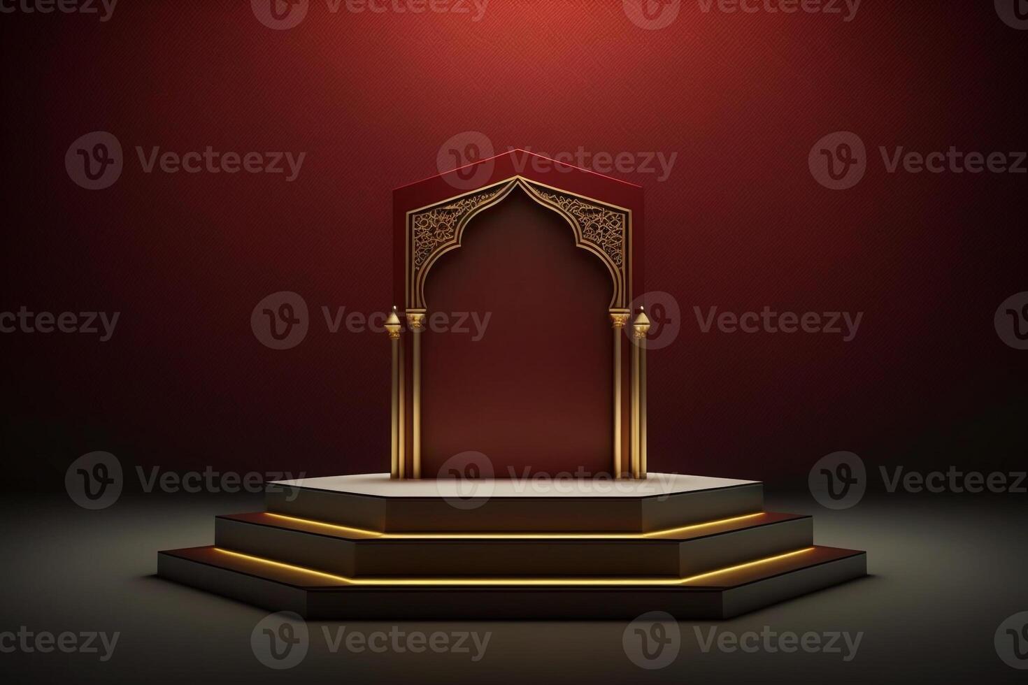 3D luxurious and elegant Islamic-themed podium for product display, Ramadan podium. photo