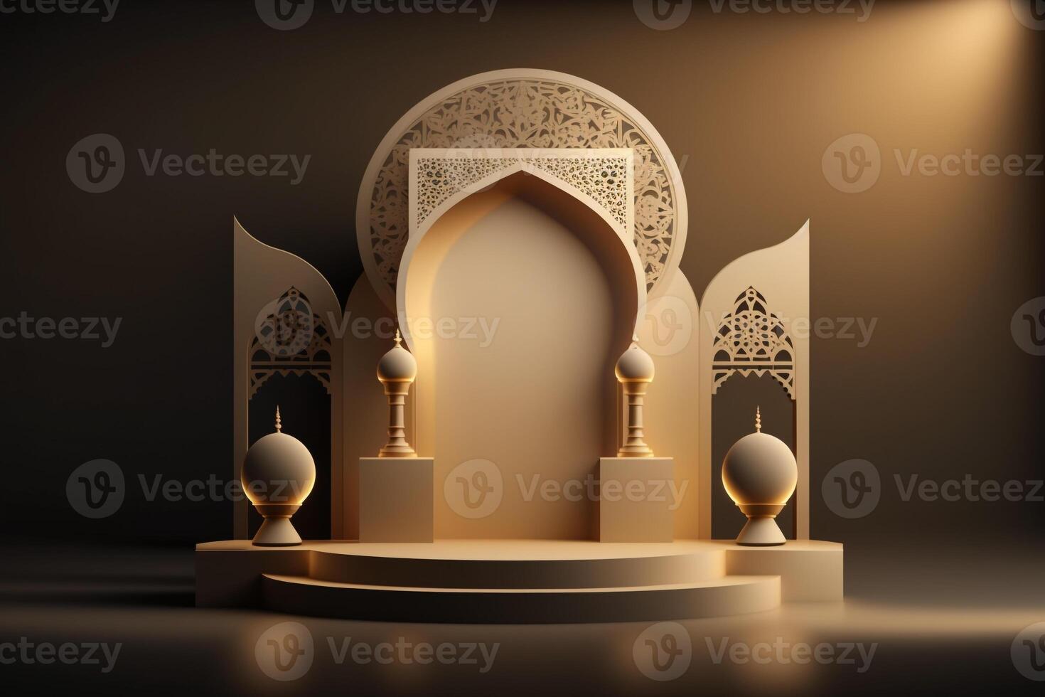 3D luxurious and elegant Islamic-themed podium for product display, Ramadan podium. photo