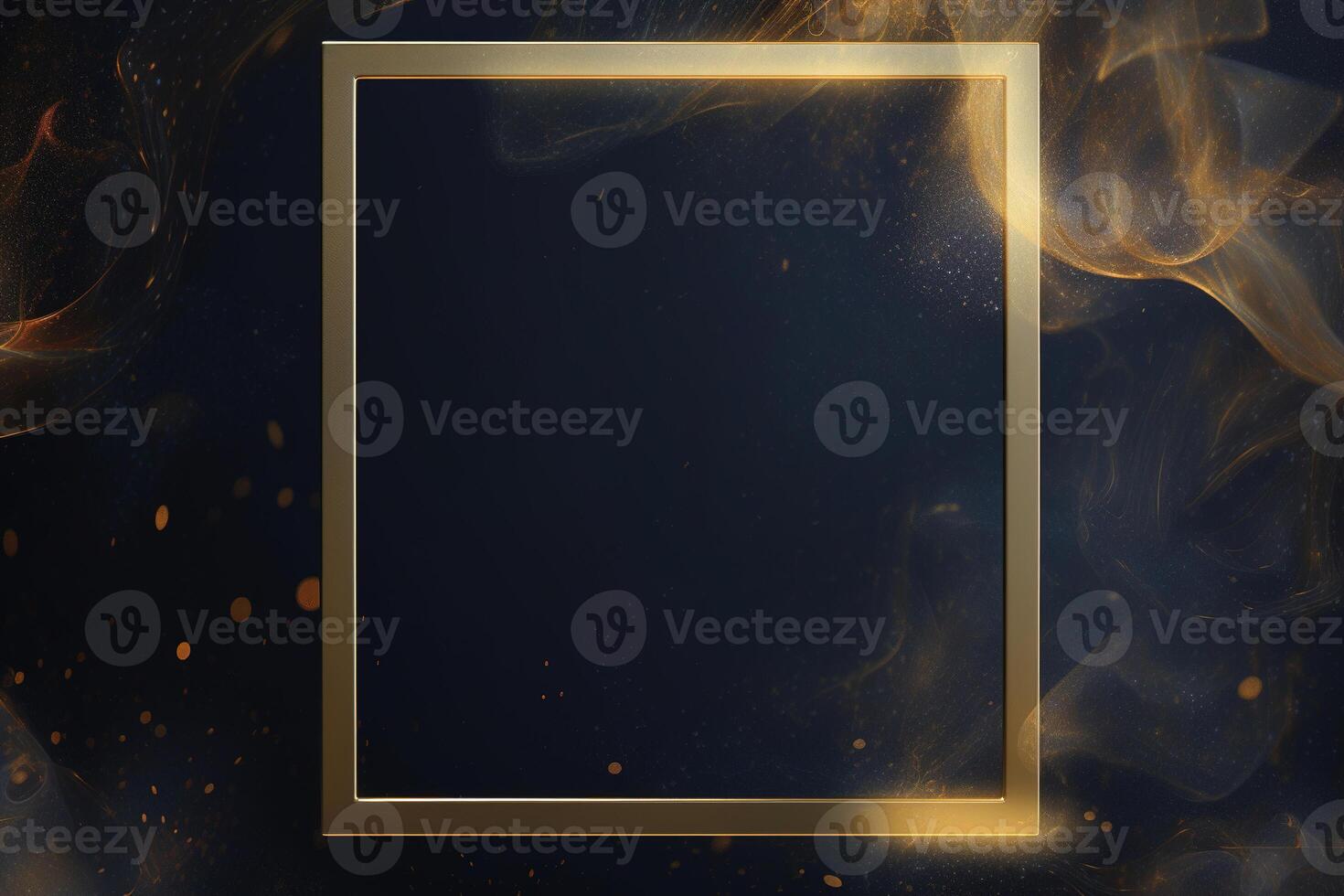 Golden frame on black abstract background. photo