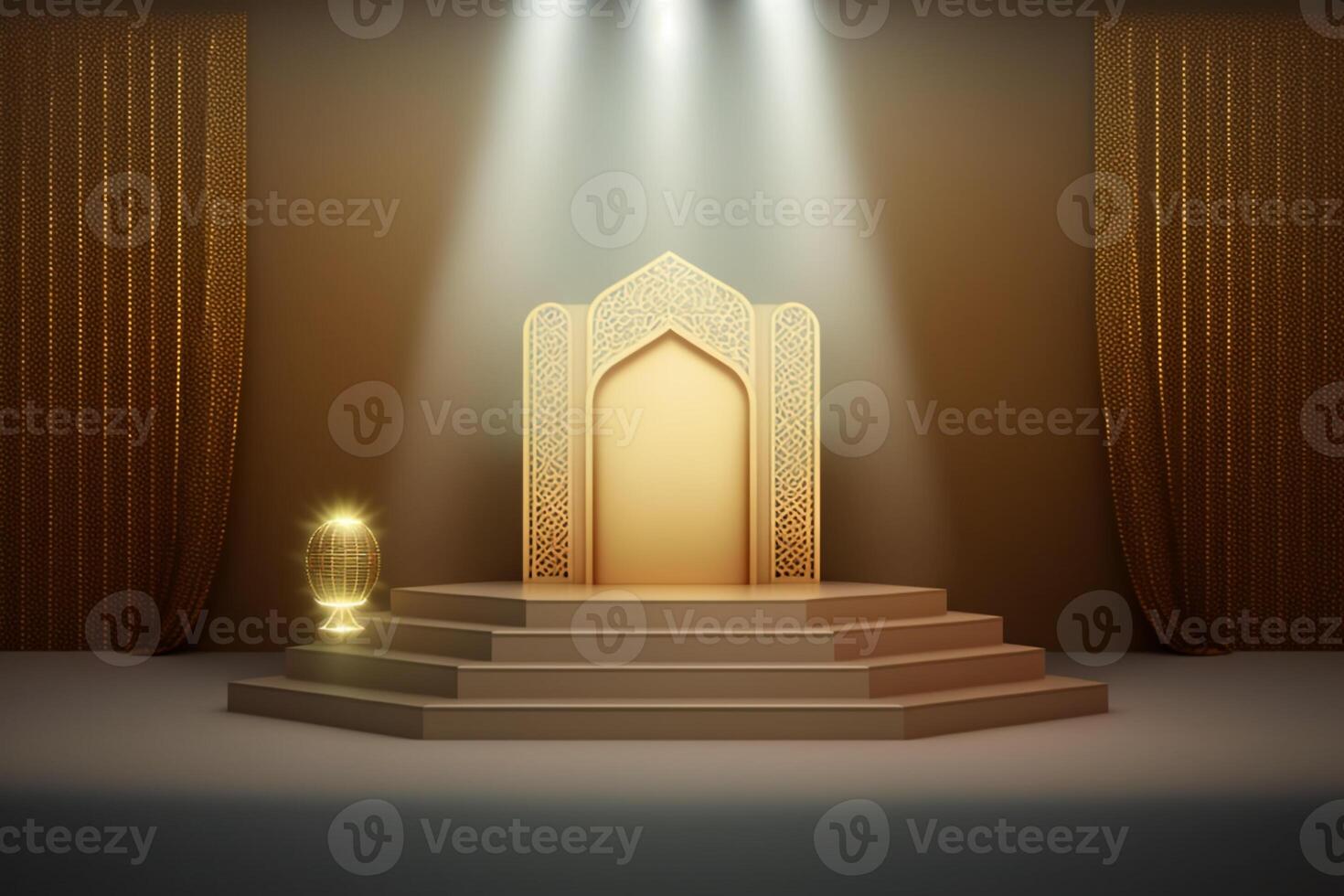 3D luxurious and elegant Islamic-themed podium for product display, Ramadan podium. photo