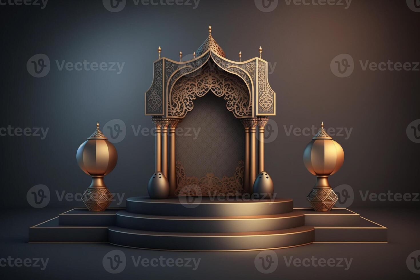 3D luxurious and elegant Islamic-themed podium for product display, Ramadan podium. photo
