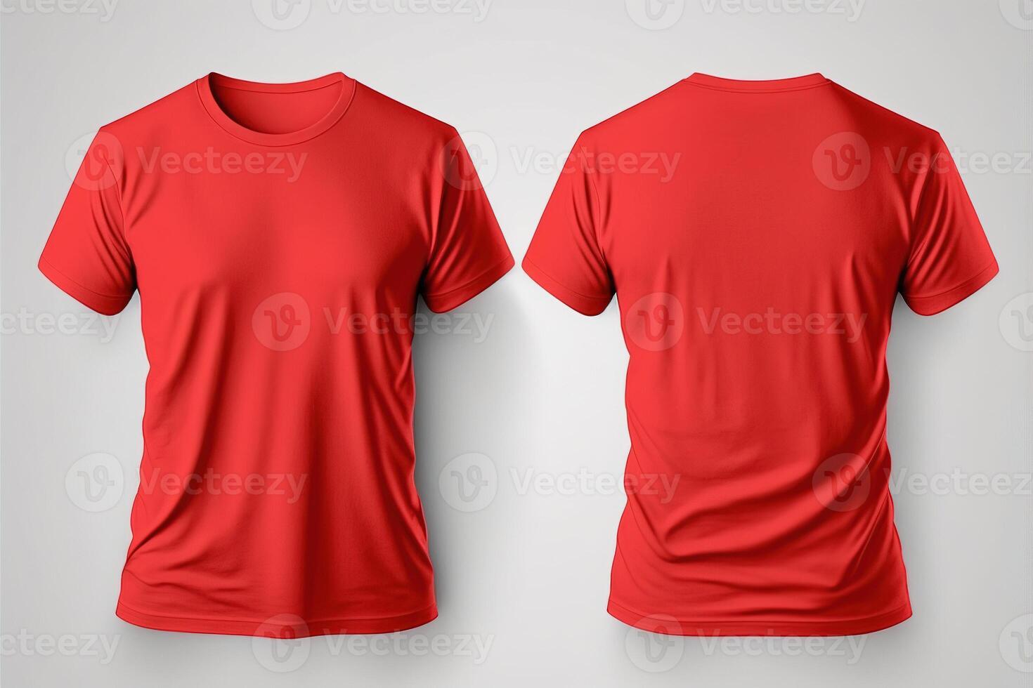 Photo realistic male red t-shirts with copy space, front and back view.