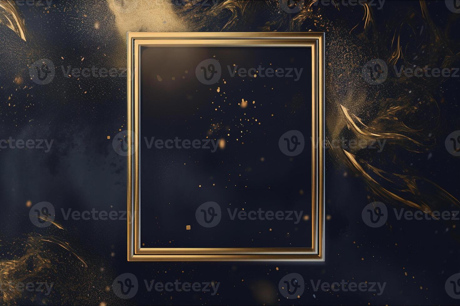 Golden frame on black abstract background. photo