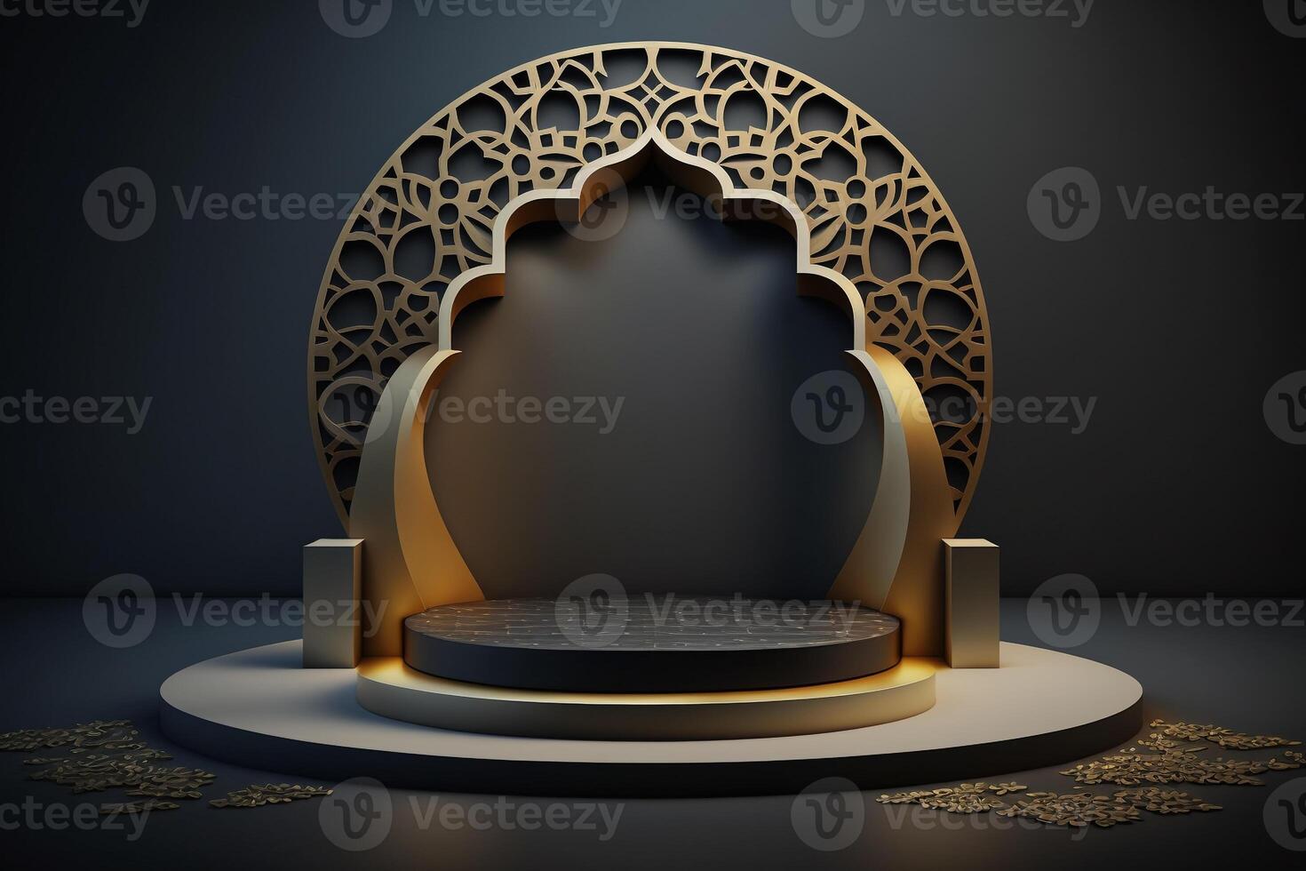 3D luxurious and elegant Islamic-themed podium for product display, Ramadan podium. photo