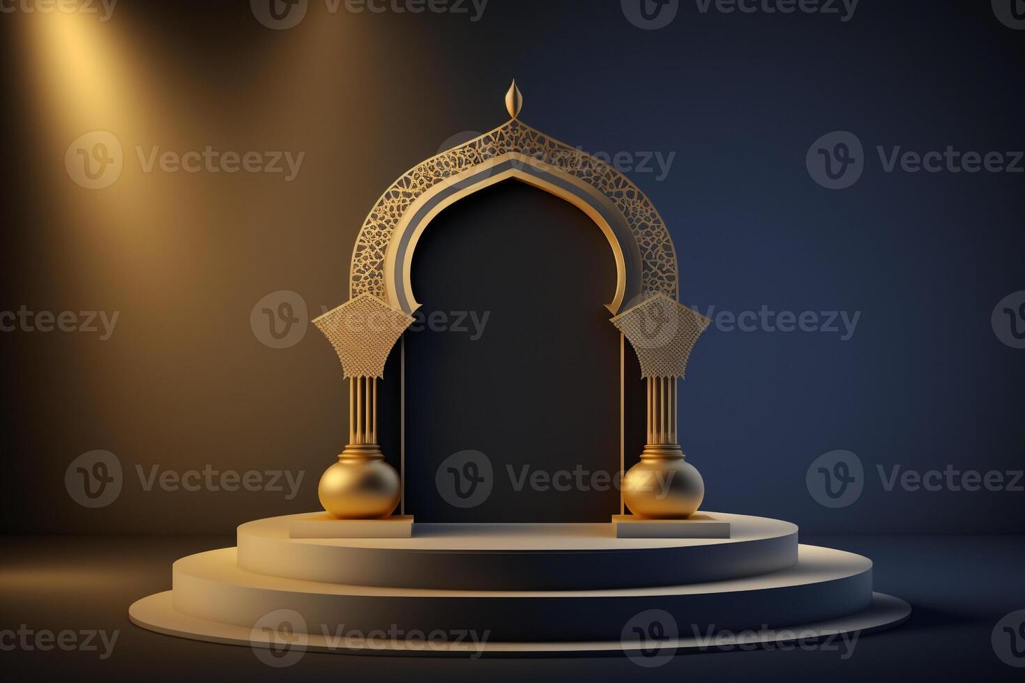 3D luxurious and elegant Islamic-themed podium for product display, Ramadan podium. photo