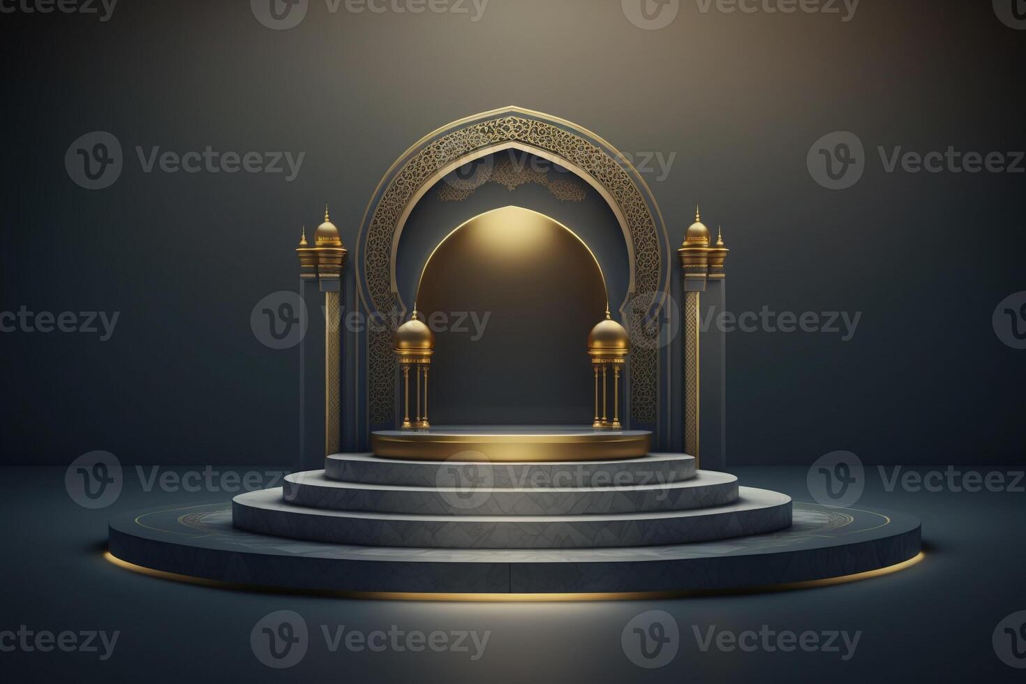 3D luxurious and elegant Islamic-themed podium for product display, Ramadan podium. photo