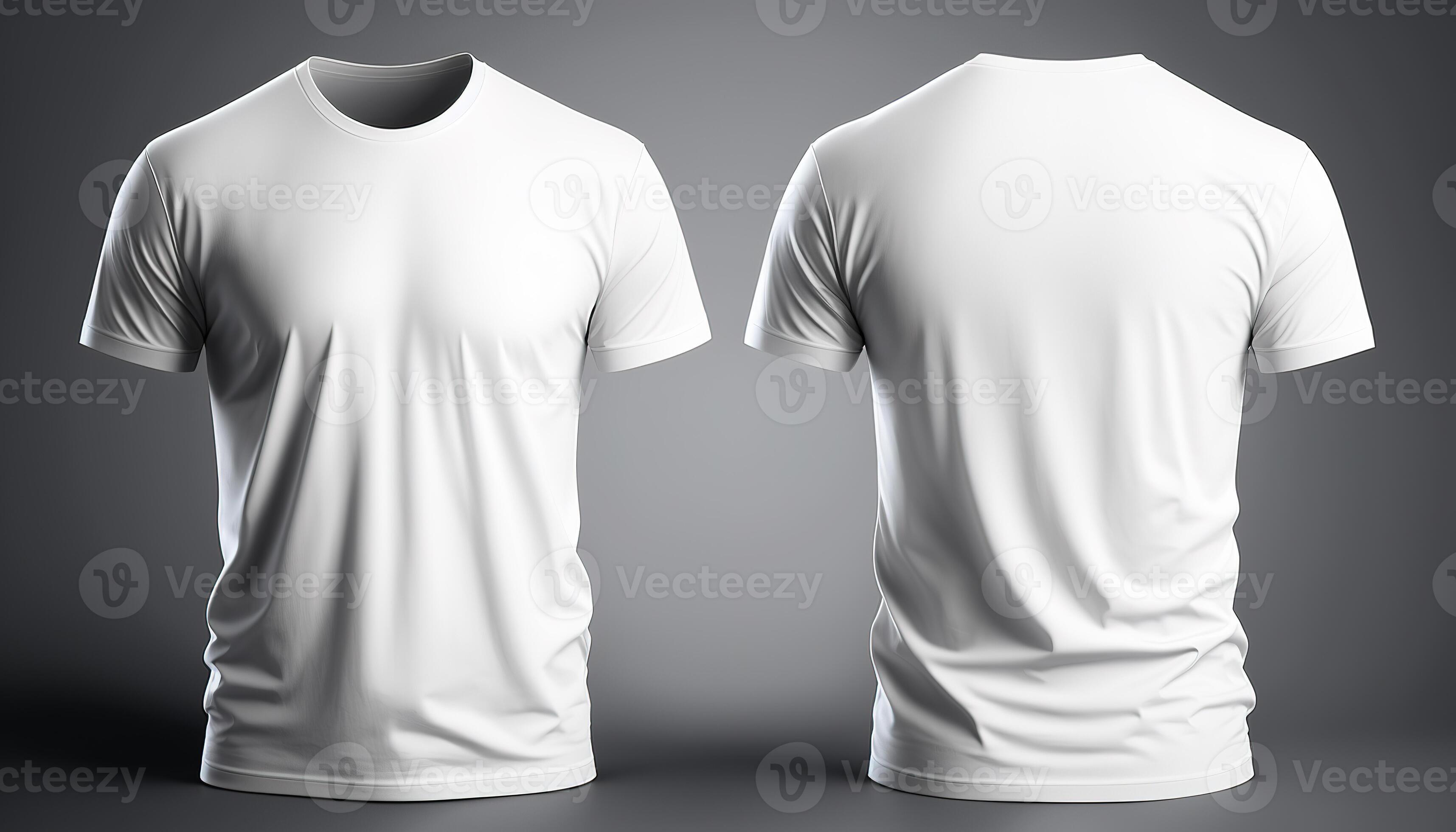 Photo realistic male white t-shirts with copy space, front and back ...