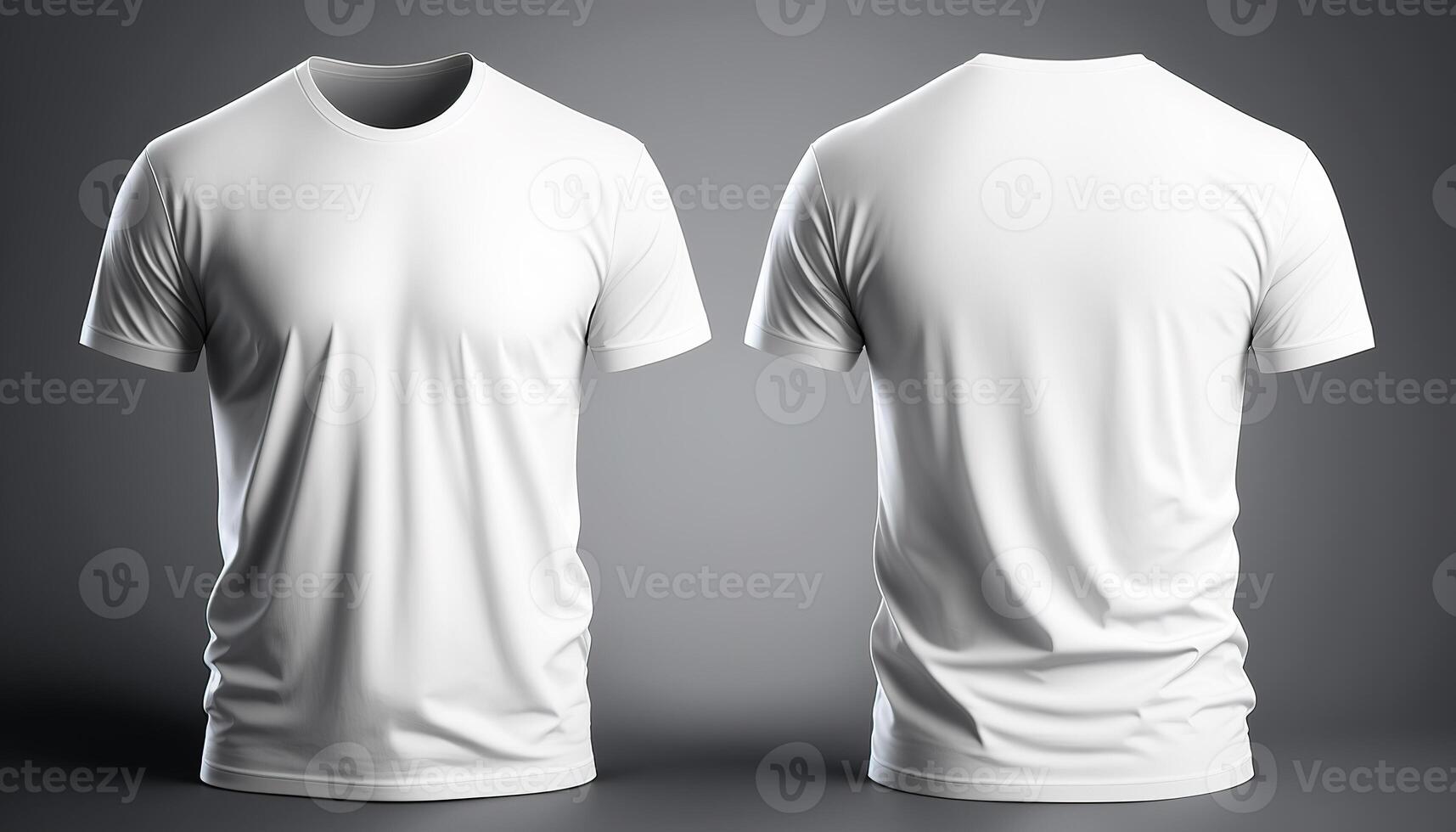 Photo realistic male white tshirts with copy space, front and back