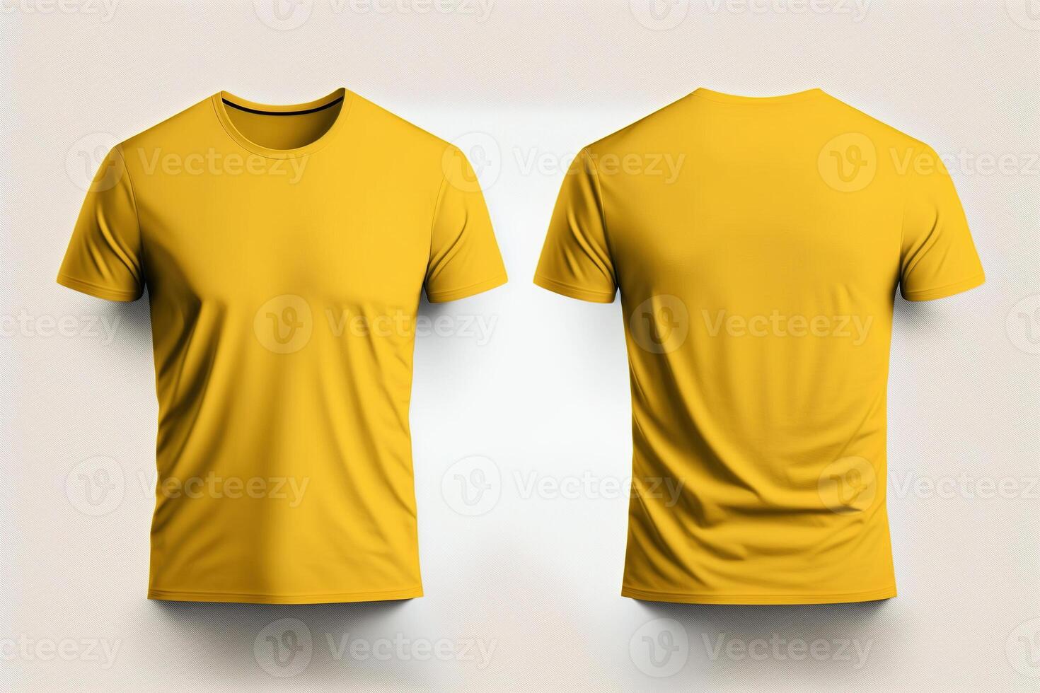 Photo realistic male yellow t-shirts with copy space, front and back view.