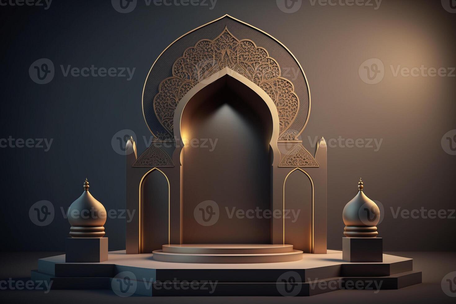 3D luxurious and elegant Islamic-themed podium for product display, Ramadan podium. photo