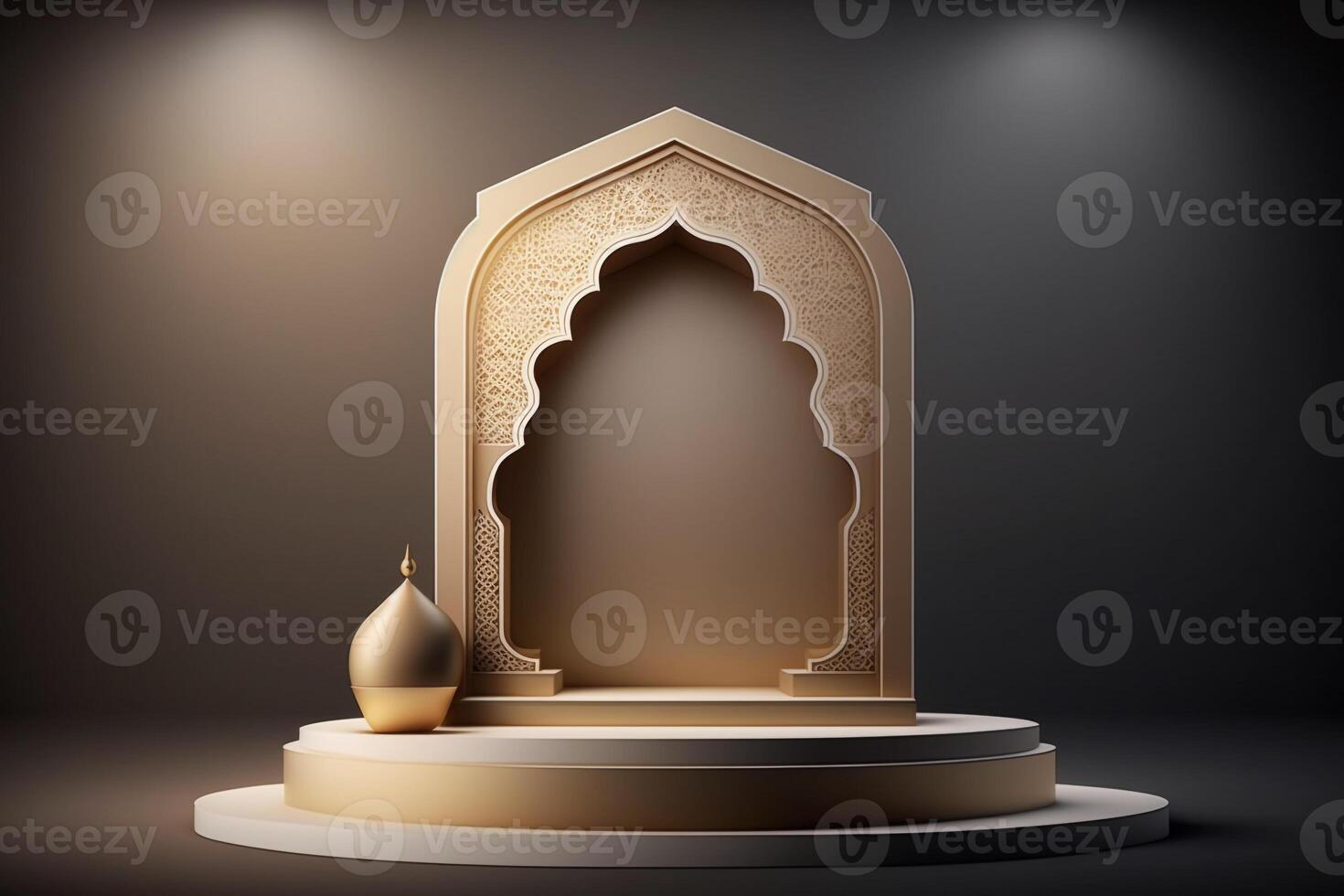 3D luxurious and elegant Islamic-themed podium for product display, Ramadan podium. photo