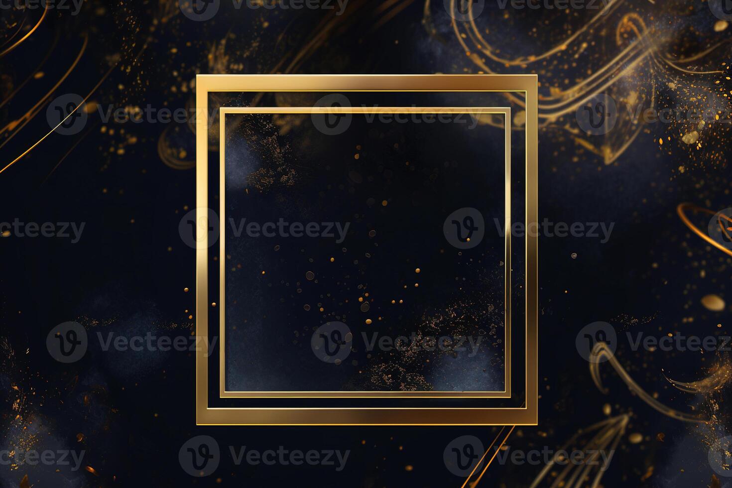Golden frame on black abstract background. photo