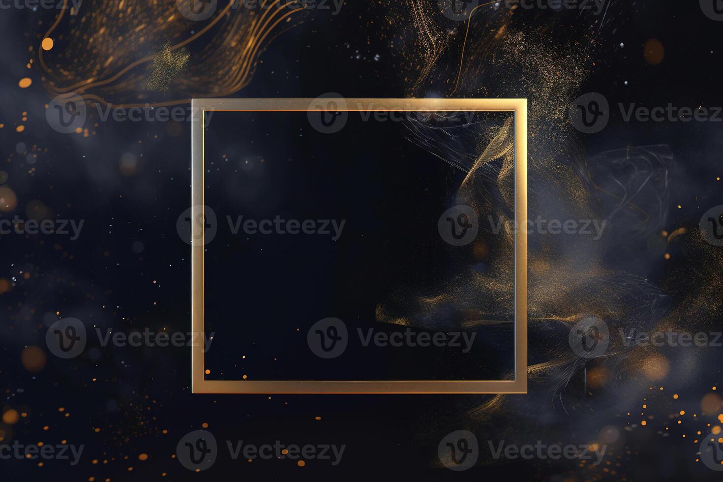 Golden frame on black abstract background. photo