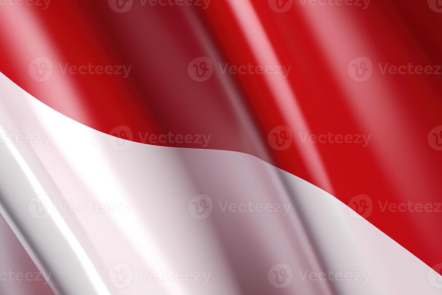 rojo y blanco fondo, ondulación nacional bandera de Indonesia, saludó muy detallado de cerca. ai generado foto