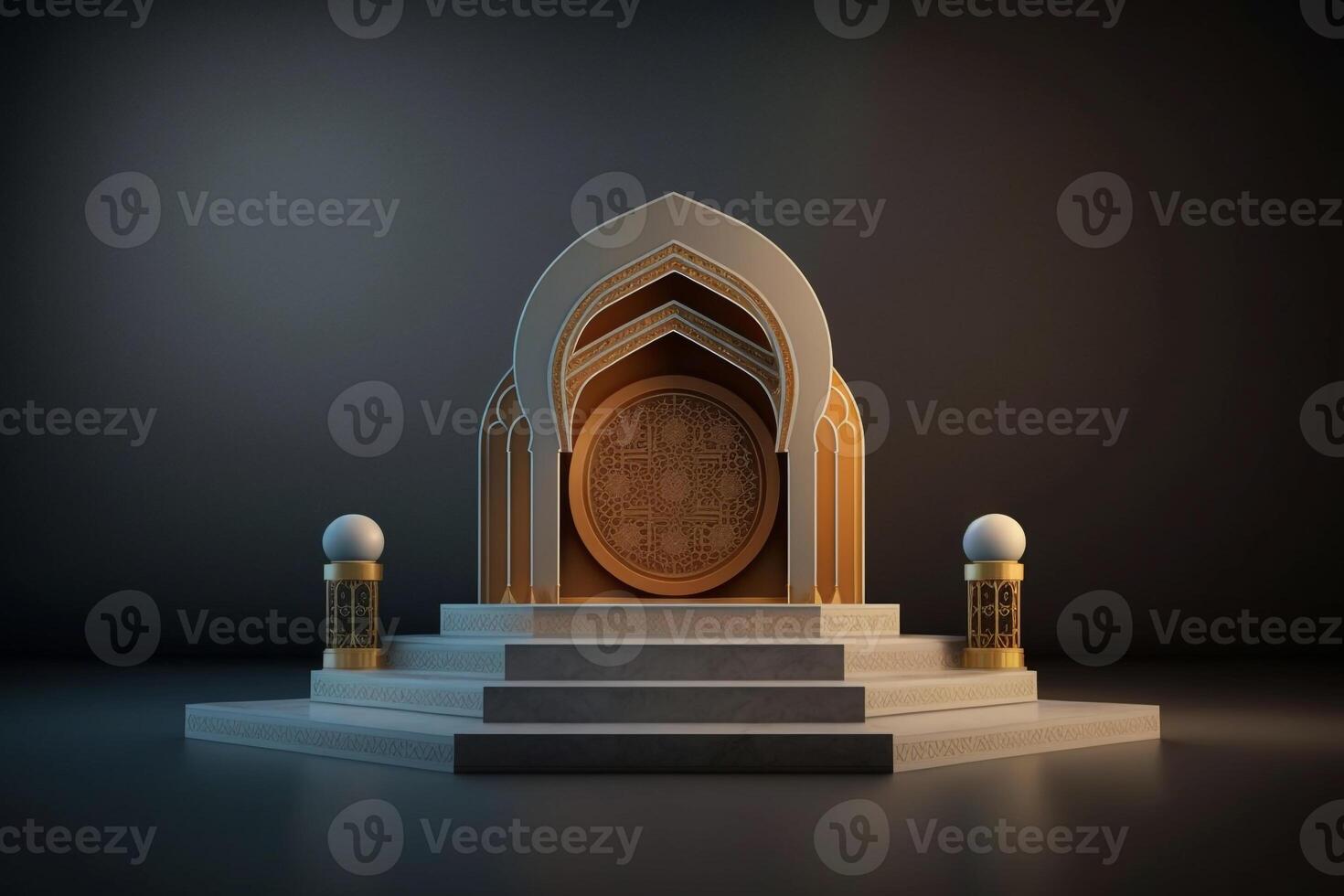 3D luxurious and elegant Islamic-themed podium for product display, Ramadan podium. photo