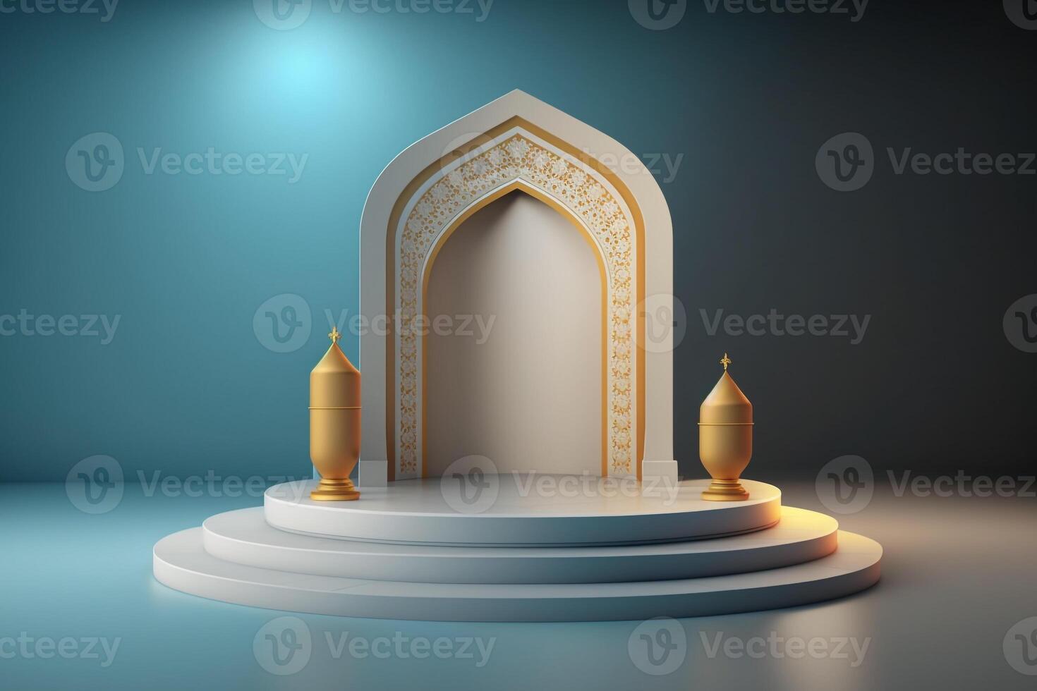 3D luxurious and elegant Islamic-themed podium for product display, Ramadan podium. photo