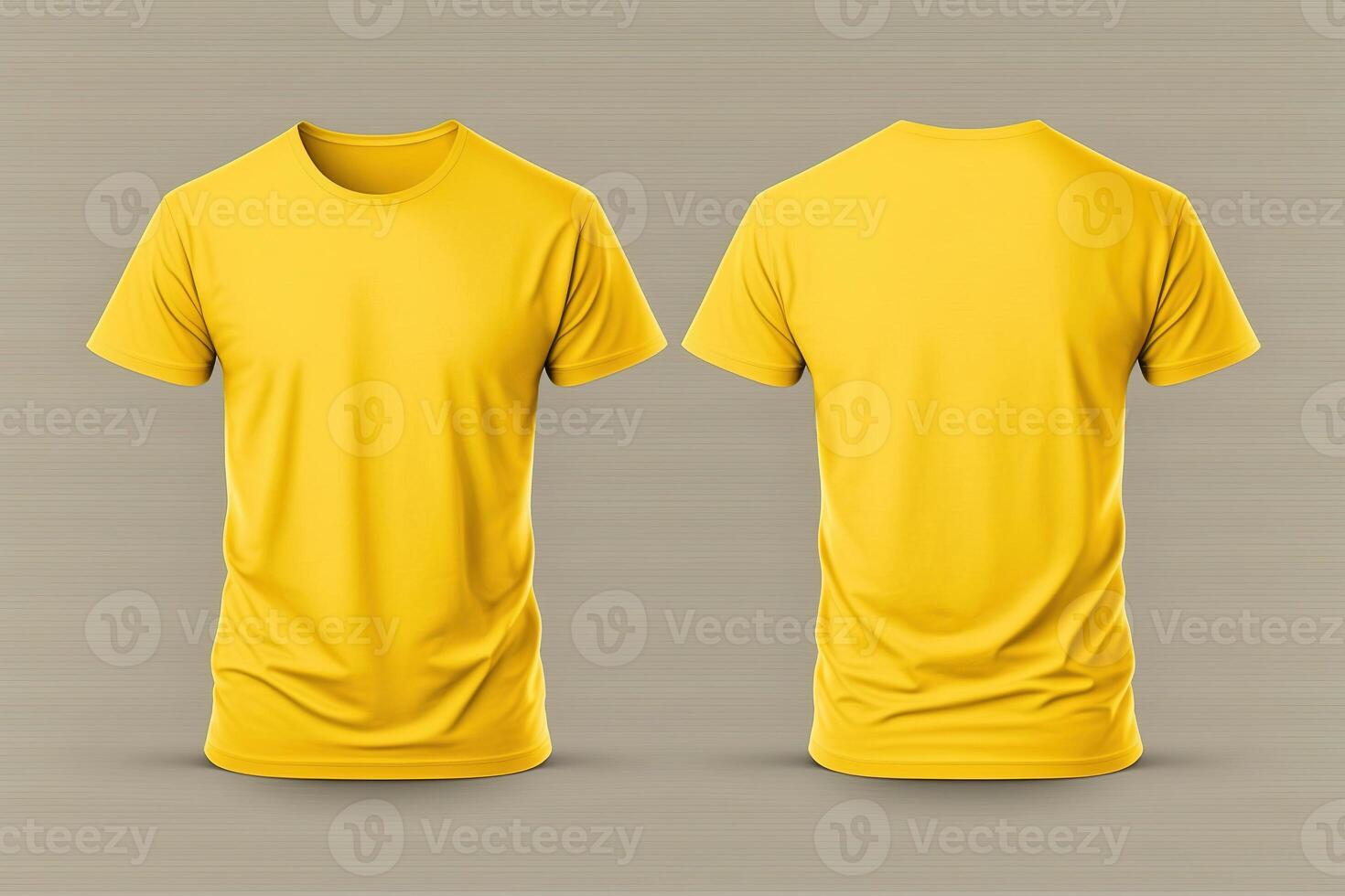 foto realista masculino amarillo camisetas con Copiar espacio, frente y espalda vista. ai generado
