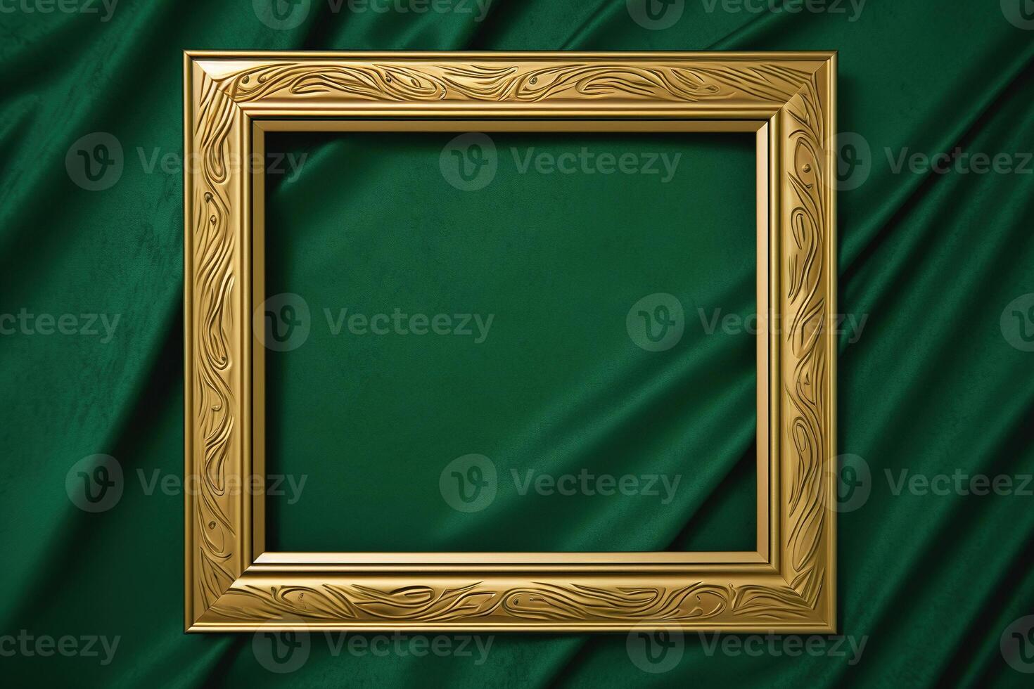 dorado marco en verde antecedentes. ai generado foto