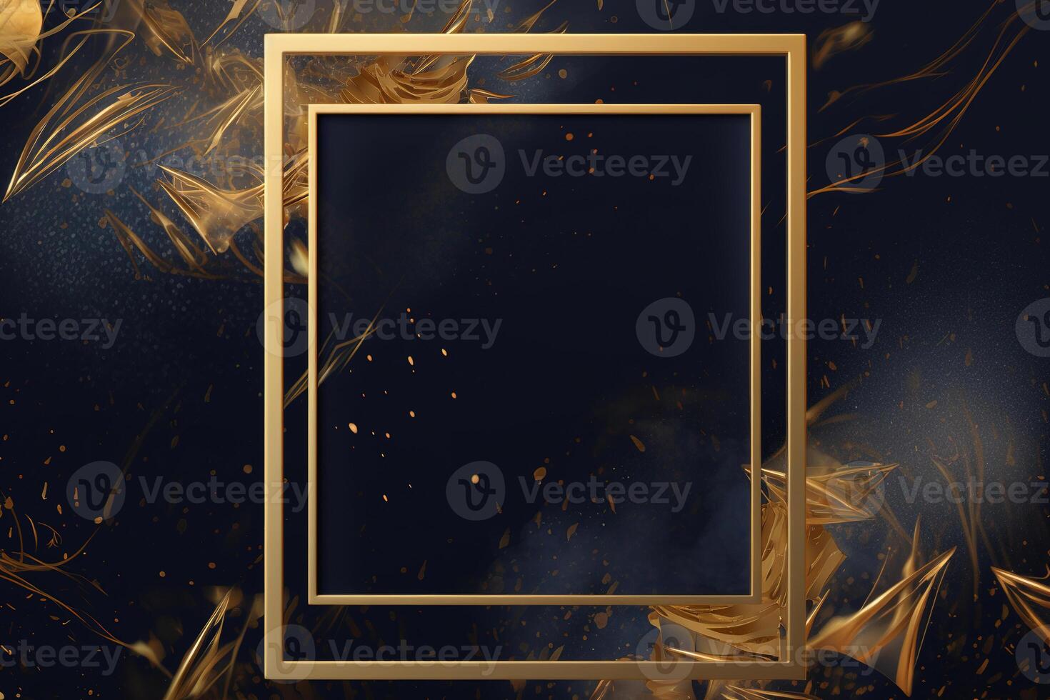 Golden frame on black abstract background. photo