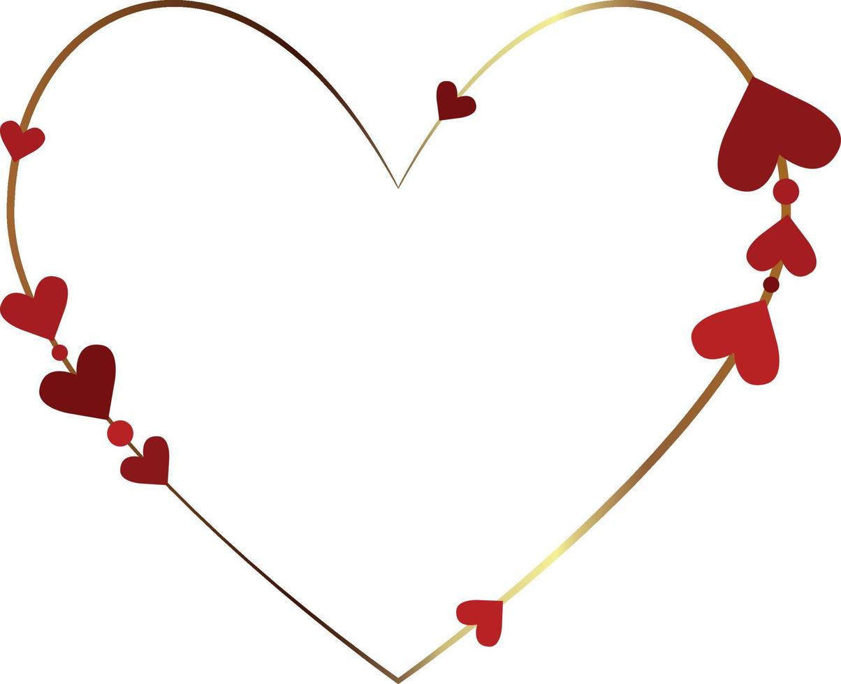 San Valentín día. marco. rojo corazones. dorado marco en el forma de un corazón. alto calidad vector ilustración.