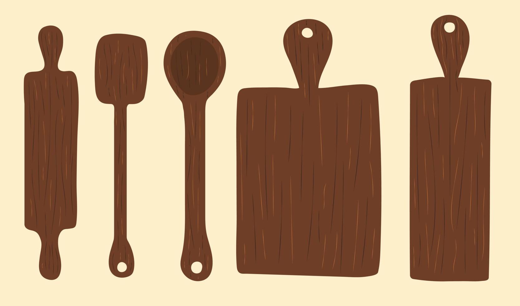 Set of wooden coasters and spoons for the kitchen. Place for text. High quality vector image.