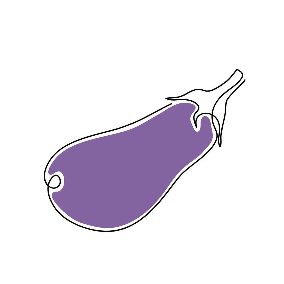 Continuous line drawing of Eggplant. Fresh and healthy food concept. One-line drawing vector illustration isolated on white