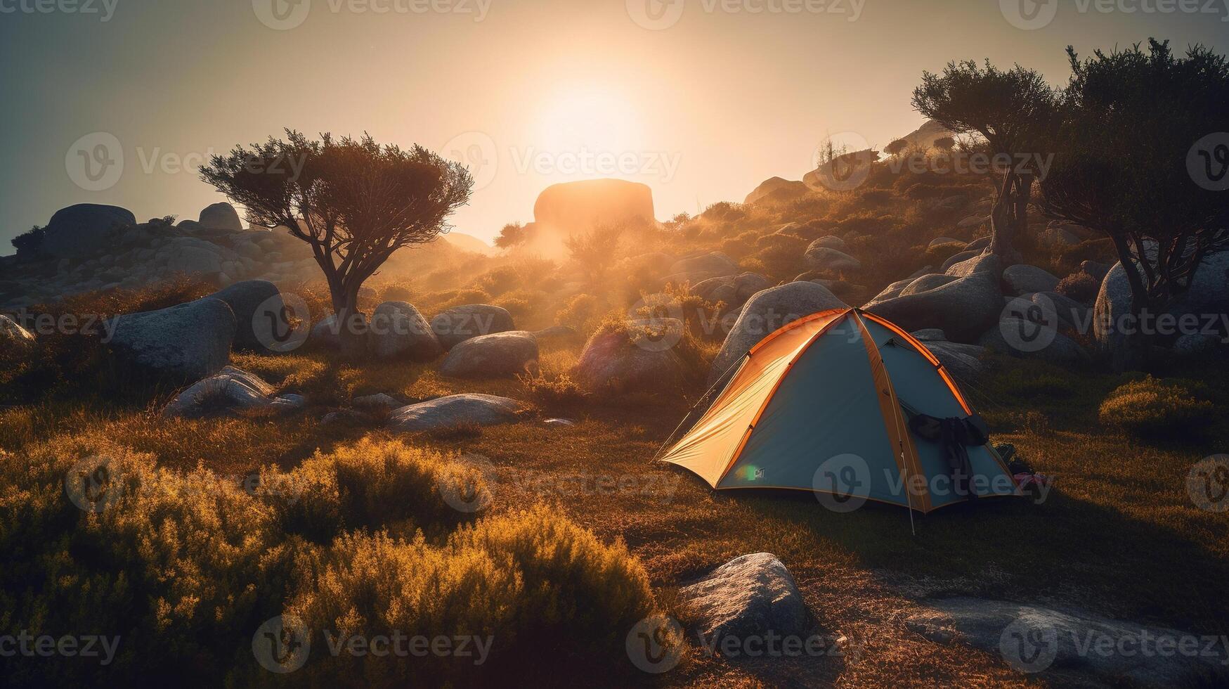 Dawn in the Wild, Camping at Sunrise. photo