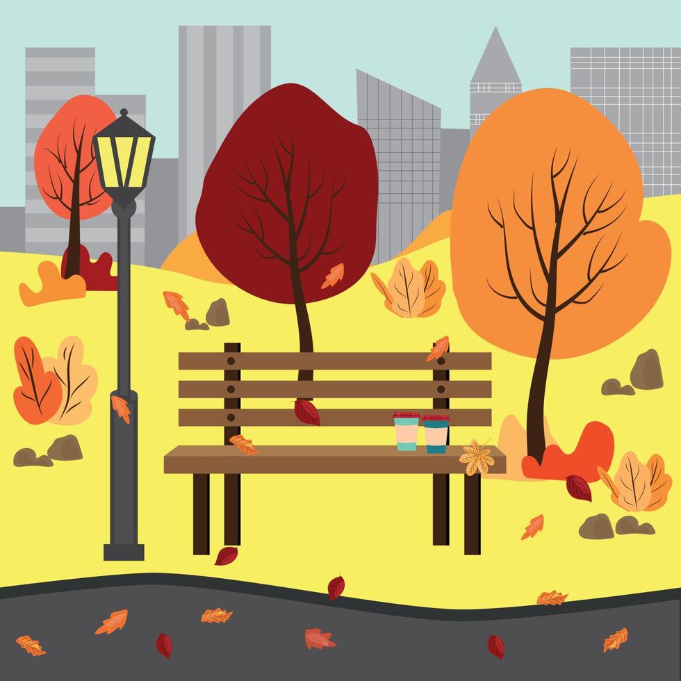 Autumn Park. Coffee in the park. Warm autumn. Vector illustration.