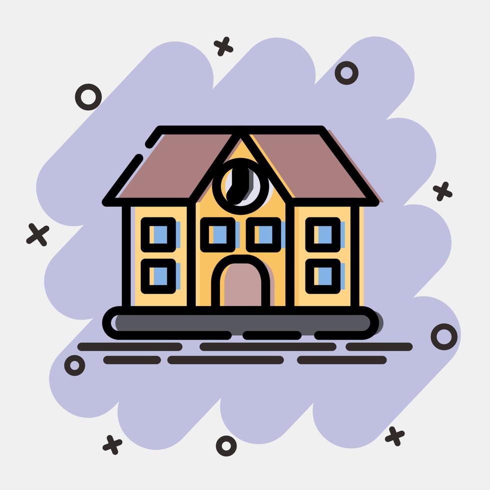 Icon school. Building elements. Icons in comic style. Good for prints, web, posters, logo, site plan, map, infographics, etc. vector